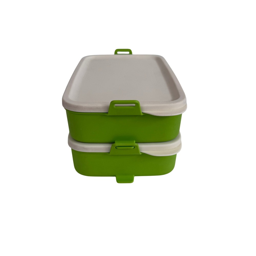 Tupperware 900ml Green White Rectangular Food Storage Containers Set of 2